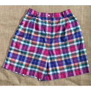 Vintage Pink Purple Colorful Plaid High Waist Shorts Small Medium Kidcore Mom